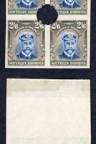 Southern Rhodesia SG13 2/6 Admiral Plate Proof Block