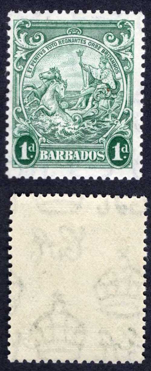 Barbados SG249b 1d Blue-green Perf 13.5 x 13 SUPERB U/M Cat 5 pounds