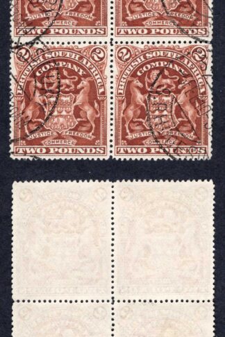 Rhodesia AG91 1908 TWO POUNDS Brown CTO Block of FOUR