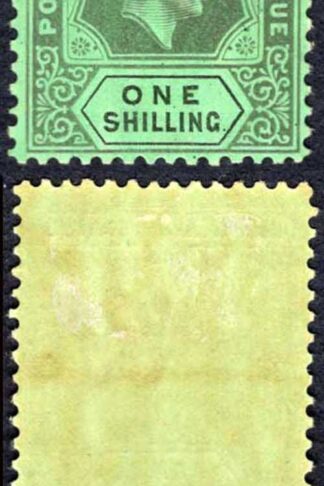 Leeward Is SG110a 1/- black on emerald paper with R9/6 RP DI flaw M/M Cat 500