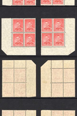 Australia ACSC187z/c 1937 2d scarlet perf 13.5 x 14 set of four PLATE blocks
