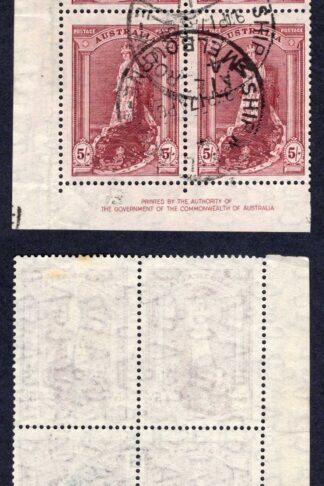 Australia SG176a 5/- Robes Thin Paper Imprint Block CDS used