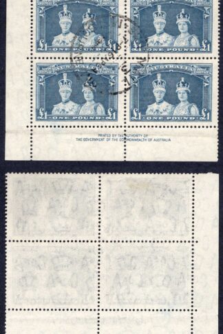 Australia SG178a One Pound Robes Thin Paper Imprint Block CDS used