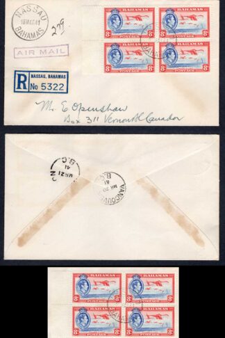 Bahamas SG160 8d Block on 1941 registered Cover