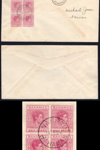 Bahamas SG149e 1/2d Brown-purple Block on Cover