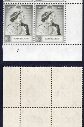Basutoland SG37 1949 Silver Wedding 10/- Plate Block U/M