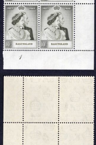 Basutoland SG37 1949 Silver Wedding 10/- Plate Block U/M