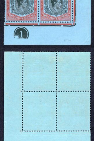 Bermuda SG117b/be 2/6 black and red on pale blue paper Broken Right Scroll