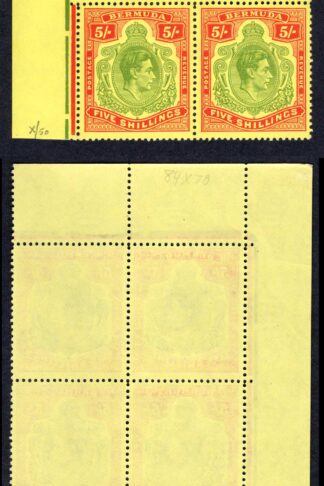 Bermuda SG118g 1950 5/- green and scarlet on yellow chalky paper Perf 13 Cat 240