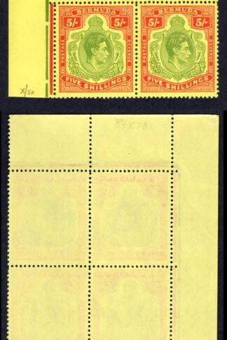 Bermuda SG118g 1950 5/- green and scarlet on yellow chalky paper Perf 13 Cat 240