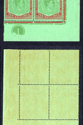 Bermuda SG119c/e 10/- yellowish green and deep carmine-red/green BROKEN SCROLL