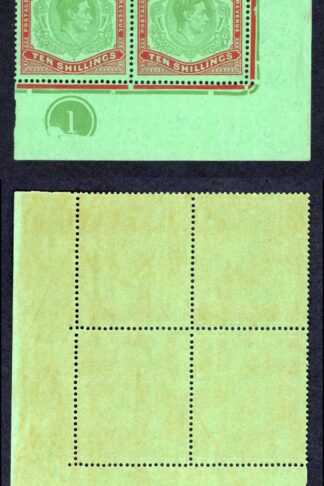 Bermuda SG119c/e 10/- yellowish green and deep carmine-red/green BROKEN SCROLL