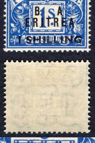Eritrea SGED10a 1s on 1/- deep blue with R2/13 no stop after A M/M Cat 650 pound