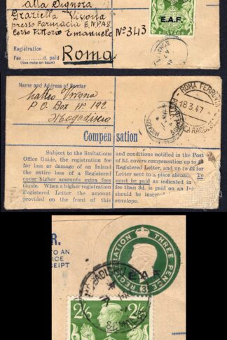 EAF 1946 3d green registered envelope uprated 2/6 Green