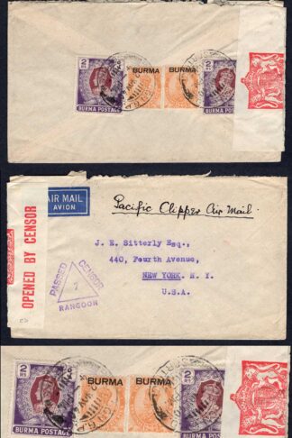 Burma SG6 Pair and 2 x SG31 2r on Pacific Clipper Censored Cover
