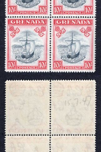 Grenada SG163f 1947 10/- blue-black and bright carmine (wide) U/M Block Cat 160