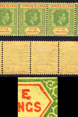 Leeward Is SG112bb 5/- green and red (ord) Repair to Value Tablet Cat 820 pounds