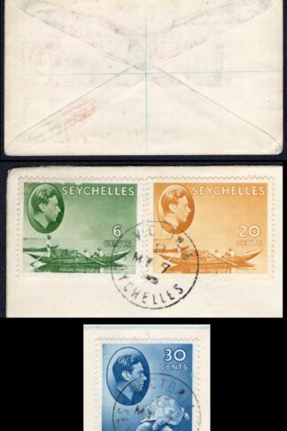 Seychelles 1940 Censor cover with KGVI 6c 20c 30c and 1r grey-black
