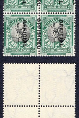 South Africa SGO12 1/2d black and green Parts of THREE Overprints U/M