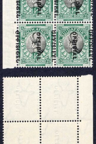 South Africa SGO12 1/2d black and green Parts of THREE Overprints U/M