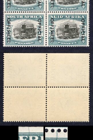 South Africa SGO50 5/- black and pale blue-green R1/3 line through AFRIKA