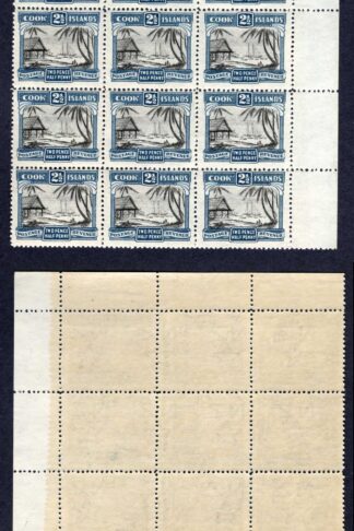 Cook Islands SG109 2 1/2d Wmk Single NZ Star U/M Corner Block of 15 Cat 22.52