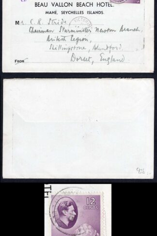 Seychelles 1940 12c with PASSED BY CENSOR/ SEYCHELLES in violet RARE