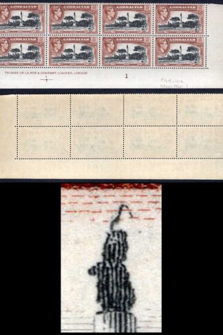 Gibraltar SG128bb 2/- perf 13 Block with R9/3 BIRD on MEMORIAL U/M Cat 984
