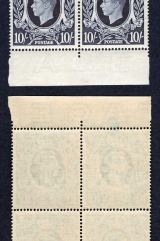 SG478 1939 10/- Dark blue BLOCK of 10 Inc 3 listed flaws Fine U/M