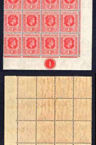 Leeward Is SG98 1d Scarlet Die A Plate Block of 24 U/M Cat 384++ pounds