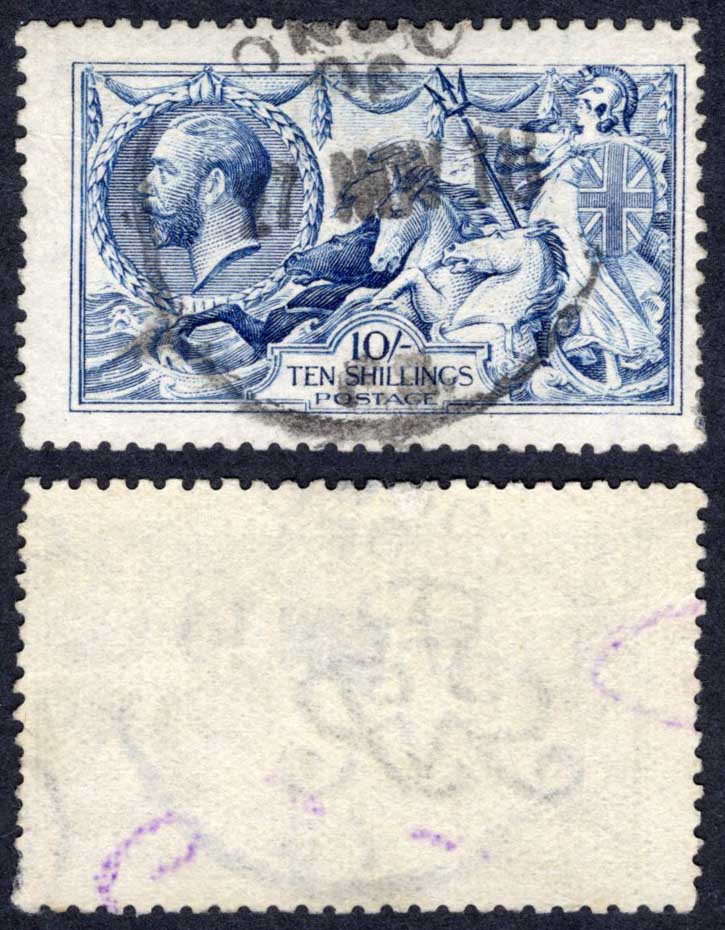 SG412 10/- Blue DLR (Reperfed at top and right) Cat 900 pounds