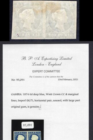 Gambia SG7 6d Deep Blue Wmk CC MINT Pair BPA cert Cat 700++ pounds