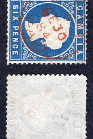 Gambia SG17A 6d deep Blue Wmk CC Sideways Scarce Cat 140 pounds