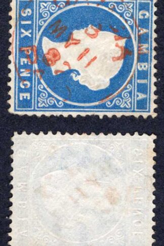 Gambia SG18A 6d Blue Wmk CC Sideways Scarce Cat 120 pounds