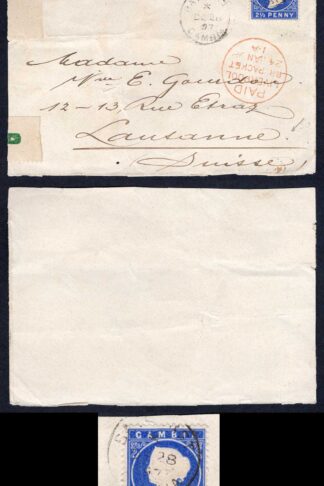 Gambia SG27 2 1/2d Wmk CA sideways on a FRONT to Switzerland