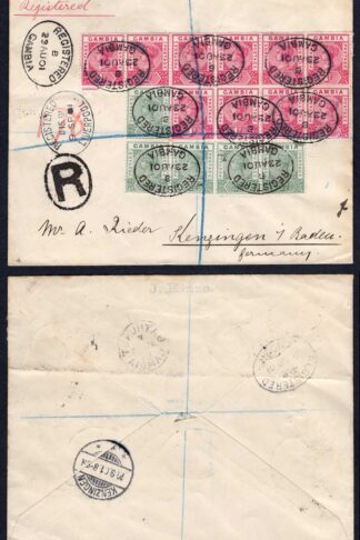 Gambia SG37/38 1/2d x 5 and 1d x 10 on Registered Cover