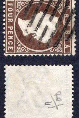 Gambia SG31w 4d Deep Brown Wmk CA Sideways INVERTED used Cat 150 pounds