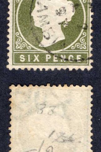 Gambia SG34 6d Slate-green Wmk CA Madame Joseph Forged CDS