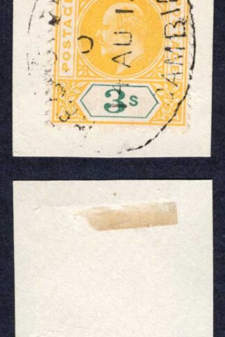 Gambia SG85 3/- Yellow and Green Top Value Cat 65 pounds