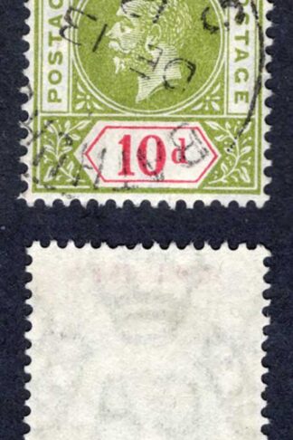 Gambia SG96a 10d Deep Sage-green and carmine Wmk Mult Crown Cat 22 pounds