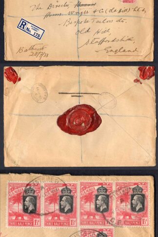 Gambia SG125 1 1/2d x 5 on a Commercial Registered cover to England