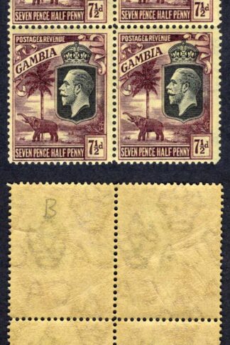 Gambia SG119 7 1/2d Wmk Mult Crown CA U/M Block Cat 48++ pounds