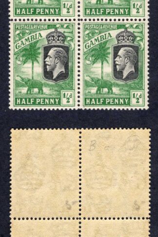 Gambia SG122 1/2d green Wmk Script Perf Type b U/M Block