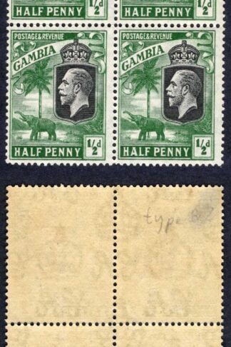 Gambia SG124 1/2d Deep Green Wmk Script Perf Type b (2 x U/M) Cat 36 pounds