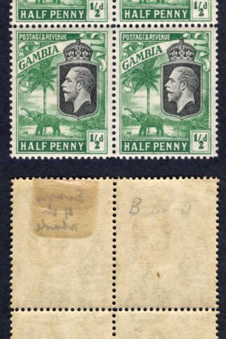 Gambia SG122 1/2d green Wmk Script Perf Type b (2 x U/M) Block