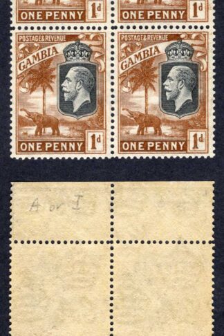 Gambia SG124 1d Brown Wmk Script Perf Type b U/M