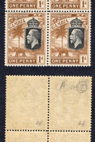 Gambia SG124 1d Brown Wmk Script Perf Type b U/M