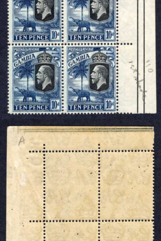 Gambia SG133 10d Deep Blue Wmk Script Perf Type a U/M Cat 36 pounds