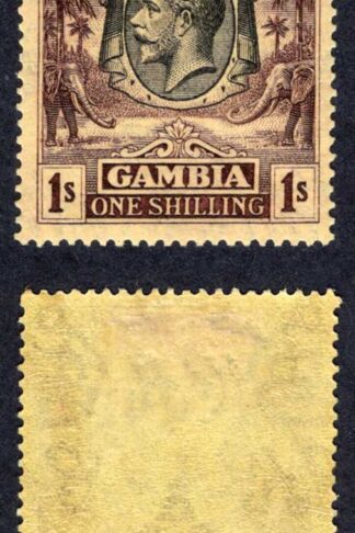 Gambia SG134a 1/- Blackish purple/yellow buff Wmk Script M/M Cat 70 pounds
