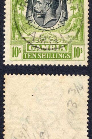 Gambia SG142 10/- Wmk Script Perf Type c CDS used TOP VALUE Cat 170 pounds